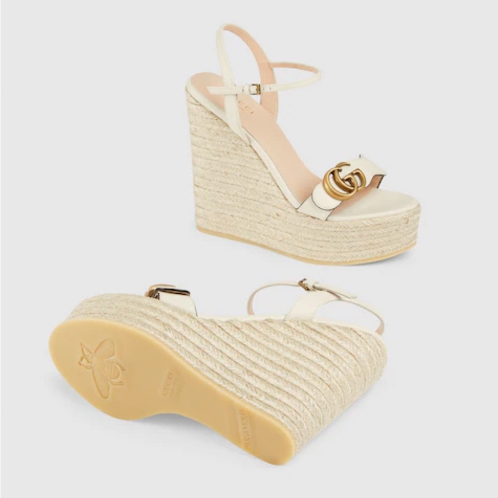 Gucci leather espadrille wedge sandals